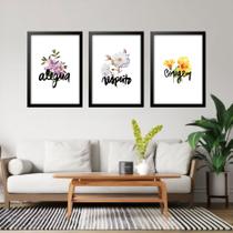 Kit 3 Quadros Grandes Alegria Coragem Respeito 60x48cm Kit 3 Quadros Grandes Alegria Coragem Respeito 60x48cm
