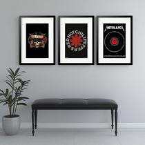 Kit 3 Quadros Grandes Bandas de Rock - 60x48cm