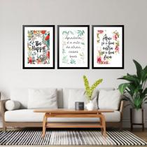 Kit 3 Quadros Grandes Be Happy 60x48cm Kit 3 Quadros Grandes Be Happy 60x48cm