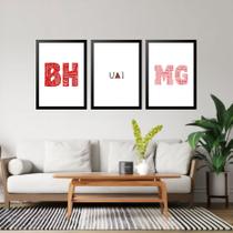 Kit 3 Quadros Grandes BH Uai MG 60x48cm Kit 3 Quadros Grandes BH Uai MG 60x48cm