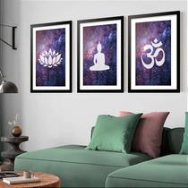 Kit 3 Quadros Grandes Budismo Galaxy 60x48cm