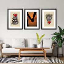 Kit 3 Quadros Grandes Casal Declaração 60X48Cm