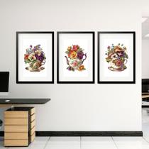 Kit 3 Quadros Grandes Chá e Flores 60x48cm Kit 3 Quadros Grandes Chá e Flores 60x48cm