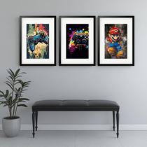 Kit 3 Quadros Grandes Games Mario - 60x48cm