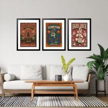 Kit 3 Quadros Grandes Hard Rock Old 60X48Cm