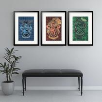 Kit 3 Quadros Grandes Harry Potter Houses - 60x48cm