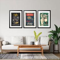 Kit 3 Quadros Grandes Hot Coffee Vintage 60x48cm