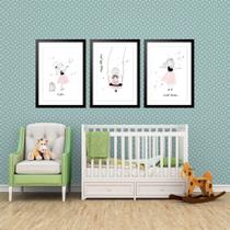 Kit 3 Quadros Grandes Infantil Happy Little Place 60x48cm