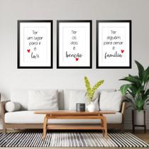 Kit 3 Quadros Grandes Lar Benção Família 60X48Cm