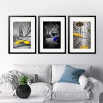 Kit 3 Quadros Grandes Londres Guarda Chuvas - 60x48cm