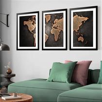 Kit 3 Quadros Grandes Mapa Mundi 60x48cm