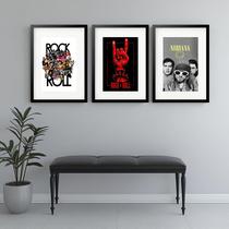 Kit 3 Quadros Grandes Nirvana Rock & Roll - 60x48cm