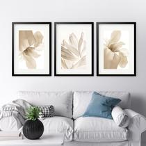 Kit 3 Quadros Grandes Pétalas Flores Beges - 60x48cm