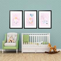 Kit 3 Quadros Grandes Quarto Infantil Baby Elefante 60x48cm