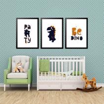 Kit 3 Quadros Grandes Quarto Infantil Be Dino Party 60x48cm