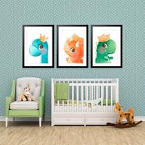 Kit 3 Quadros Grandes Quarto Infantil Dino Baby 60X48Cm