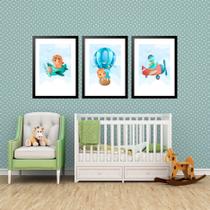 Kit 3 Quadros Grandes Quarto Infantil Esquadrilha Dino
