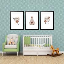 Kit 3 Quadros Grandes Quarto Infantil Indígena Nuvem Chuva 60x48cm Kit 3 Quadros Grandes Quarto Infantil Indígena Nuvem Chuva 60x48cm