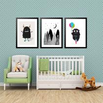 Kit 3 Quadros Grandes Quarto Infantil Monstrinho 60x48cm Kit 3 Quadros Grandes Quarto Infantil Monstrinho 60x48cm