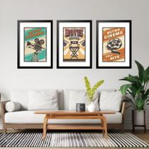 Kit 3 Quadros Grandes Retro Cinema 60X48Cm