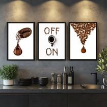 Kit 3 Quadros Grãos De Café Gotas - ON OFF 45x34cm - com vidro