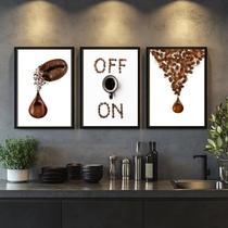 Kit 3 Quadros Grãos De Café Gotas - On Off 45X34Cm - Vidro