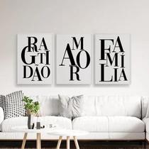Kit 3 Quadros Gratidão Amor E Família 24X18 C/Vidro - Branca Kit 3 Quadros Gratidão Amor E Família 24X18 C/Vidro - Branca