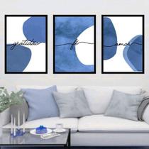 Kit 3 Quadros Gratidão, Fé, Amor - Azul 24x18cm - com vidro Kit 3 Quadros Gratidão, Fé, Amor - Azul 24x18cm - com vidro