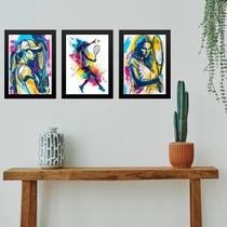 Kit 3 Quadros Gravuras Tenistas - Mulher 33X24Cm - Com Vidro Kit 3 Quadros Gravuras Tenistas - Mulher 33X24Cm - Com Vidro
