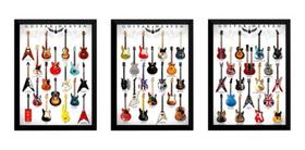 Kit 3 Quadros Guitar Heaven Guitarras Arte Poster Moldurado
