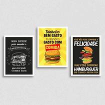 Kit 3 Quadros Hambúrguer Frases 24X18Cm Madeira Preta Kit 3 Quadros Hambúrguer Frases 24X18Cm Madeira Preta