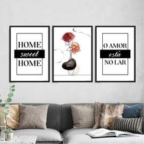 Kit 3 Quadros Home Sweet Home- Flor 45X34Cm Kit 3 Quadros Home Sweet Home- Flor 45X34Cm