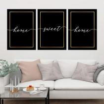 Kit 3 Quadros Home Sweet Home - Preto 24X18Cm Kit 3 Quadros Home Sweet Home - Preto 24X18Cm