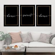 Kit 3 Quadros Home Sweet Home - Preto 60x40cm