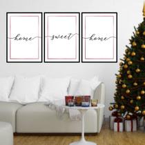 Kit 3 Quadros Home Sweet Home - Rosê 33x24cm - com vidro Kit 3 Quadros Home Sweet Home - Rosê 33x24cm - com vidro