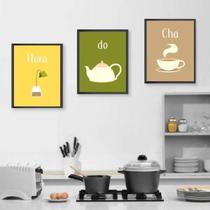 Kit 3 Quadros Hora Do Chá 45X34Cm - Com Vidro Moldura Preta Kit 3 Quadros Hora Do Chá 45X34Cm - Com Vidro Moldura Preta