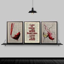 Kit 3 Quadros I Like To Cook With Wine 24x18cm - com vidro Kit 3 Quadros I Like To Cook With Wine 24x18cm - com vidro