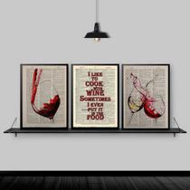 Kit 3 Quadros I Like To Cook With Wine 33X24Cm