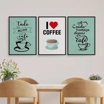 Kit 3 Quadros I Love Coffee 33x24cm - com vidro Kit 3 Quadros I Love Coffee 33x24cm - com vidro