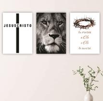 Kit 3 Quadros Igreja Evangélica Gospel Leão Jesus Fé 21x15cm Kit 3 Quadros Igreja Evangélica Gospel Leão Jesus Fé 21x15cm