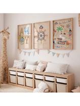 Kit 3 Quadros Infantil Bebê Temático Pirata Barco Aventura Divertido Kit 3 Quadros Infantil Bebê Temático Pirata Barco Aventura Divertido