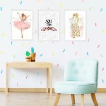Kit 3 Quadros Infantis Bailarina - Amor 33X24Cm