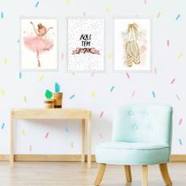 Kit 3 Quadros Infantis Bailarina - Amor 45x34cm - com vidro Kit 3 Quadros Infantis Bailarina - Amor 45x34cm - com vidro
