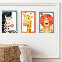 Kit 3 Quadros Infantis Bichos Do Safari 45x34cm Kit 3 Quadros Infantis Bichos Do Safari 45x34cm