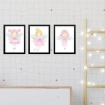 Kit 3 Quadros Infantis Fadinhas Princesas 45x34cm