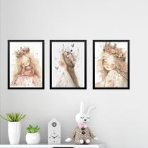 Kit 3 Quadros Infantis Menina Vintage Princesa 45X34Cm