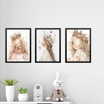 Kit 3 Quadros Infantis Menina Vintage Princesa 45x34cm