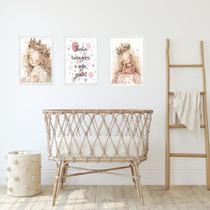 Kit 3 Quadros Infantis Princesa - Tenha Coragem Seja Gentil 45x34cm - com vidro