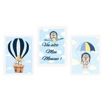 Kit 3 Quadros Infantis Voe Alto Ursinhos 24X18 Madeira Preta