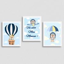 Kit 3 Quadros Infantis Voe Alto Ursinhos 45x34cm - com vidro